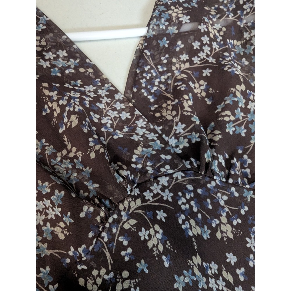 VTG 90s Jonathan Martin Brown‎ Floral Midi Dress w/ Slip Sheer Overlay XS/S USA - Picture 12 of 15